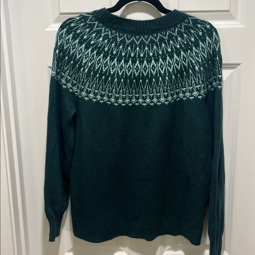 NWT LOFT Fair Isle Green Apres soft crew pullover Sweater lightweight Alpine - Picture 8 of 9